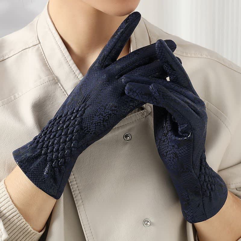 Women's Glossy Python Pattern Soft Velvet Gloves - Image 5