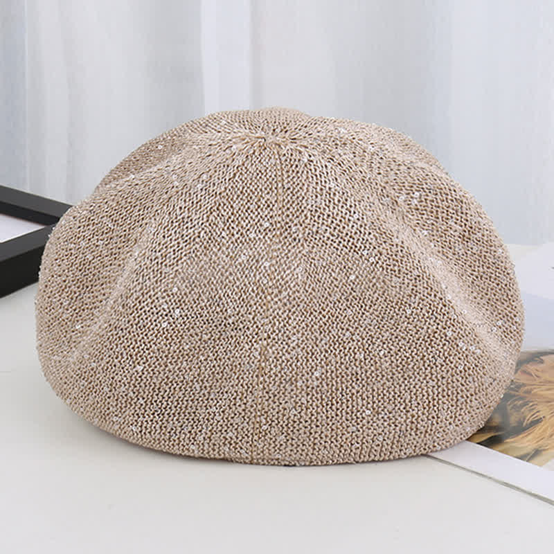 Women's Gold Chain Sequined Octagonal Straw Beret Hat - Image 9
