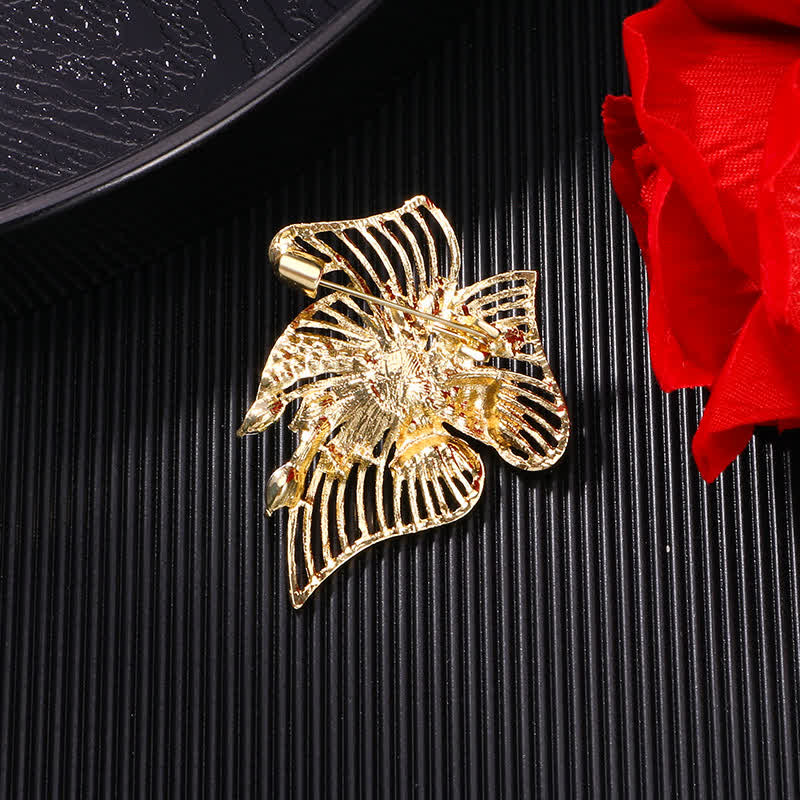 Women's Gold Hollow Leaf Pearl Rhinestone Brooch - Image 4