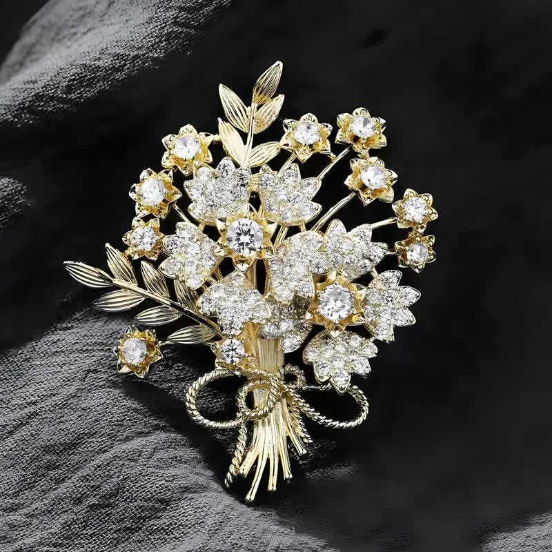 Women's Gold Rhinestones Bridal Flower Bouquet Brooch - Image 6