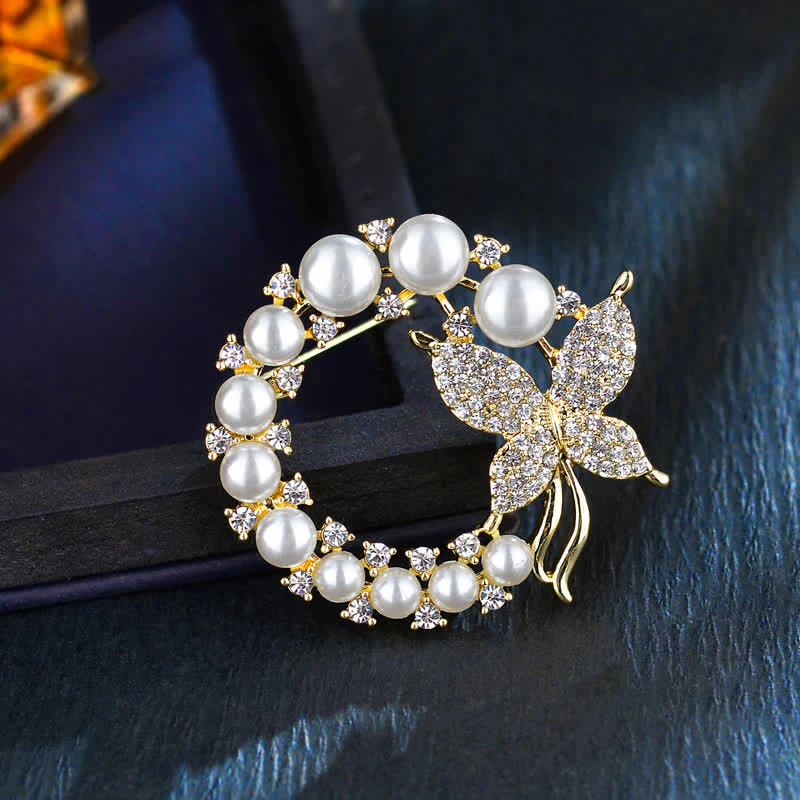 Women's Golden Butterfly Pearl Wreath Brooch - Image 4