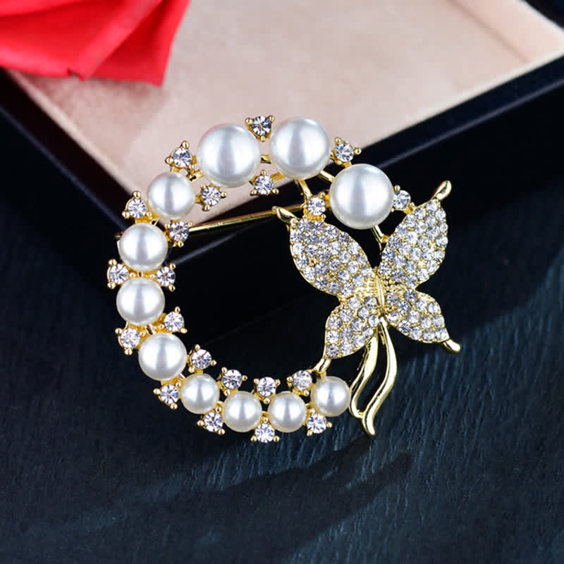 Women's Golden Butterfly Pearl Wreath Brooch - Image 5