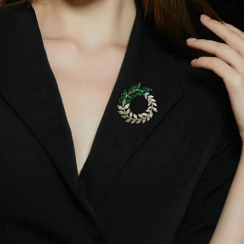Women's Golden Wheat Leaves Zircon Brooch - Image 2