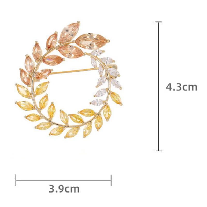 Women's Golden Wheat Leaves Zircon Brooch - Image 3