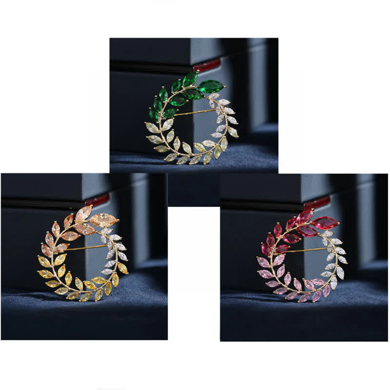 Women's Golden Wheat Leaves Zircon Brooch - Image 4