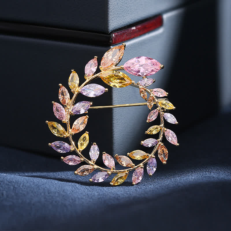 Women's Golden Wheat Leaves Zircon Brooch - Image 7