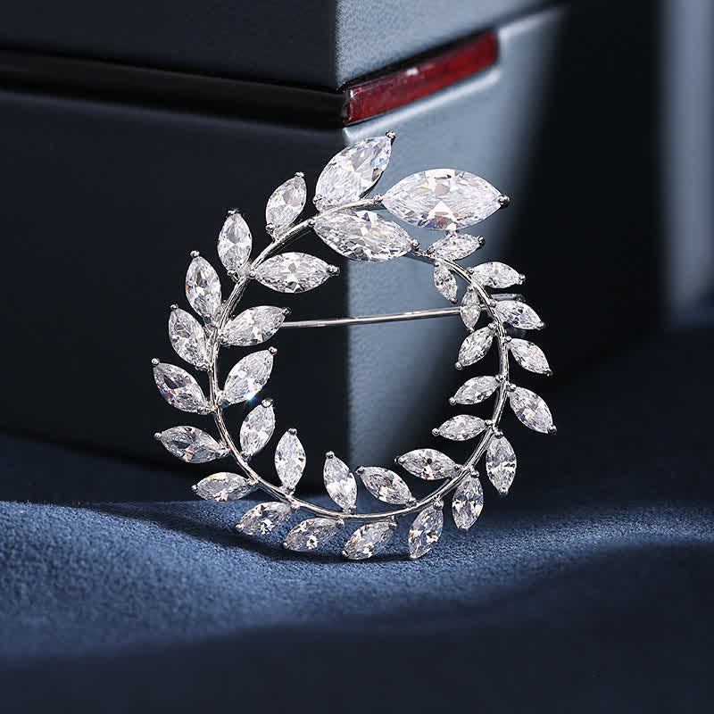 Women's Golden Wheat Leaves Zircon Brooch - Image 8
