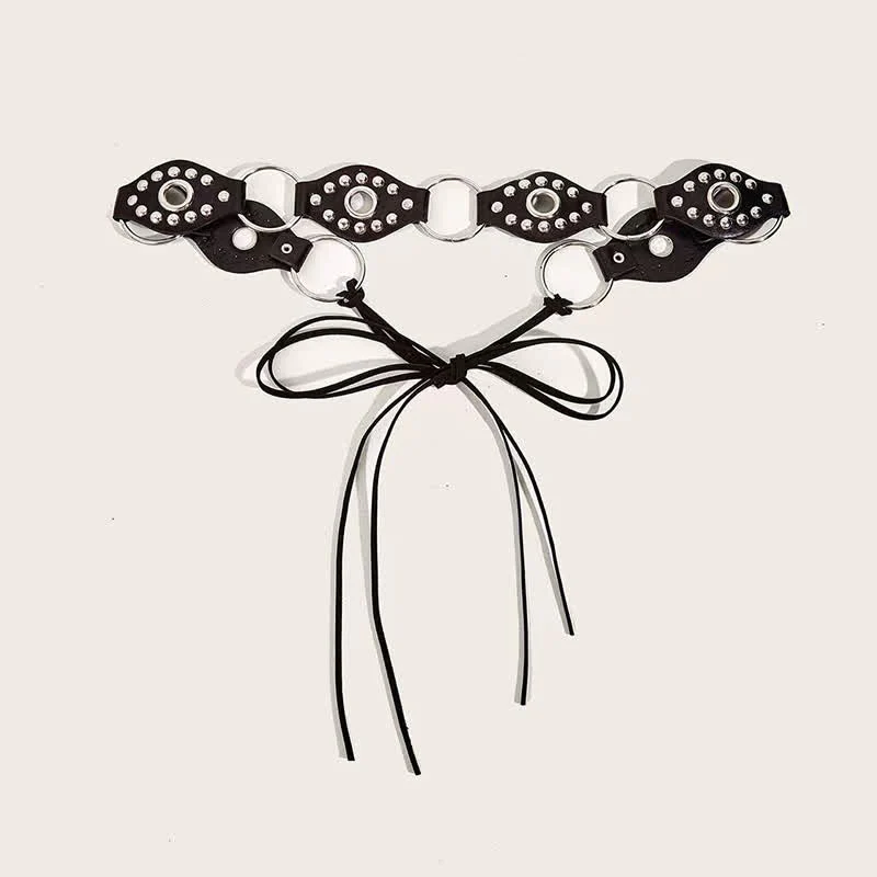 Women's Goth Leather Rivet Circular Ring Waist Rope Belt - Image 2