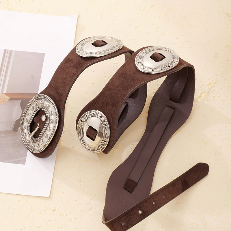 Women's Graceful Vintage Ornate Buckle Suede Leather Belt - Image 2