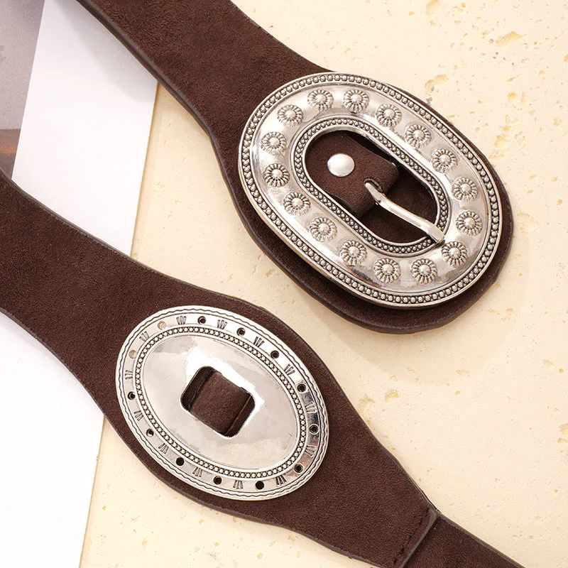 Women's Graceful Vintage Ornate Buckle Suede Leather Belt - Image 3