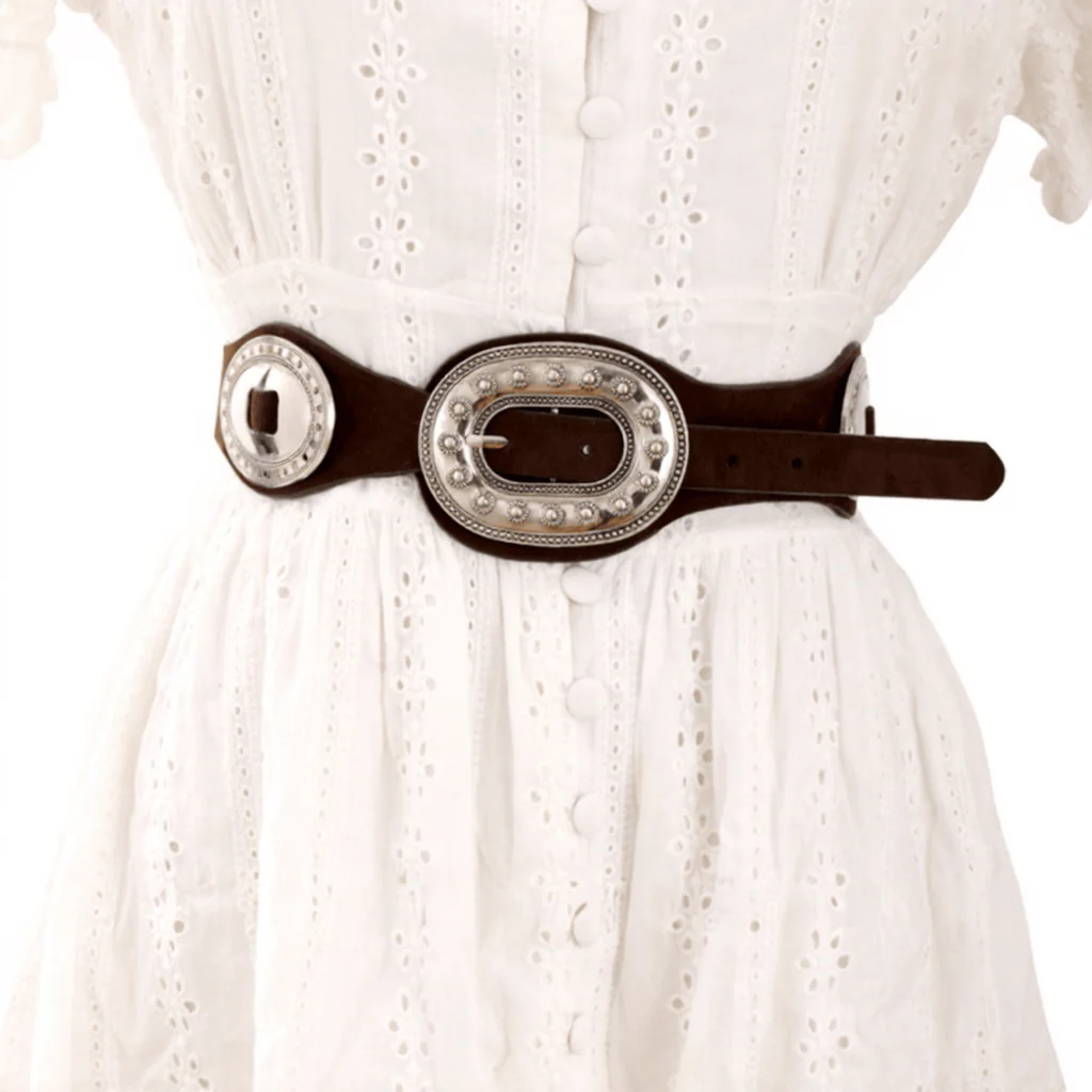 Women's Graceful Vintage Ornate Buckle Suede Leather Belt - Image 4