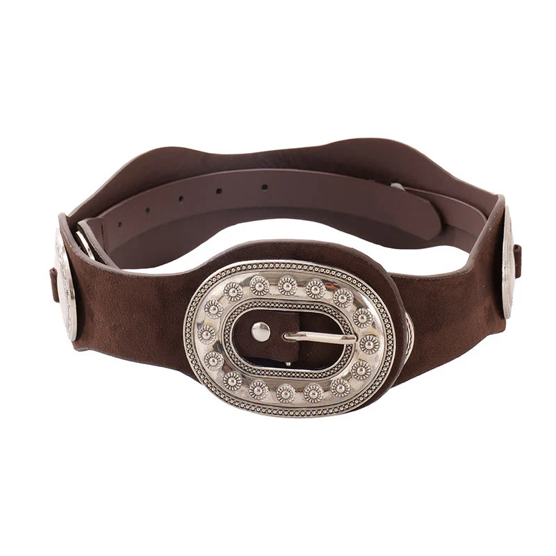 Women's Graceful Vintage Ornate Buckle Suede Leather Belt - Image 5