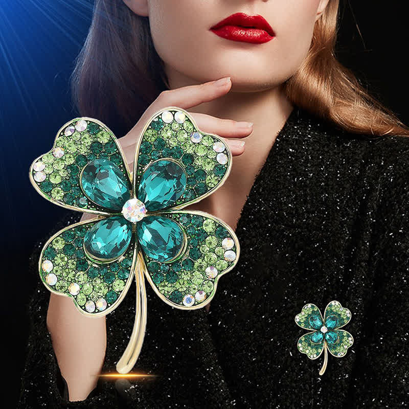 Women's Green Lucky Four Leaf Clover Brooch - Image 2