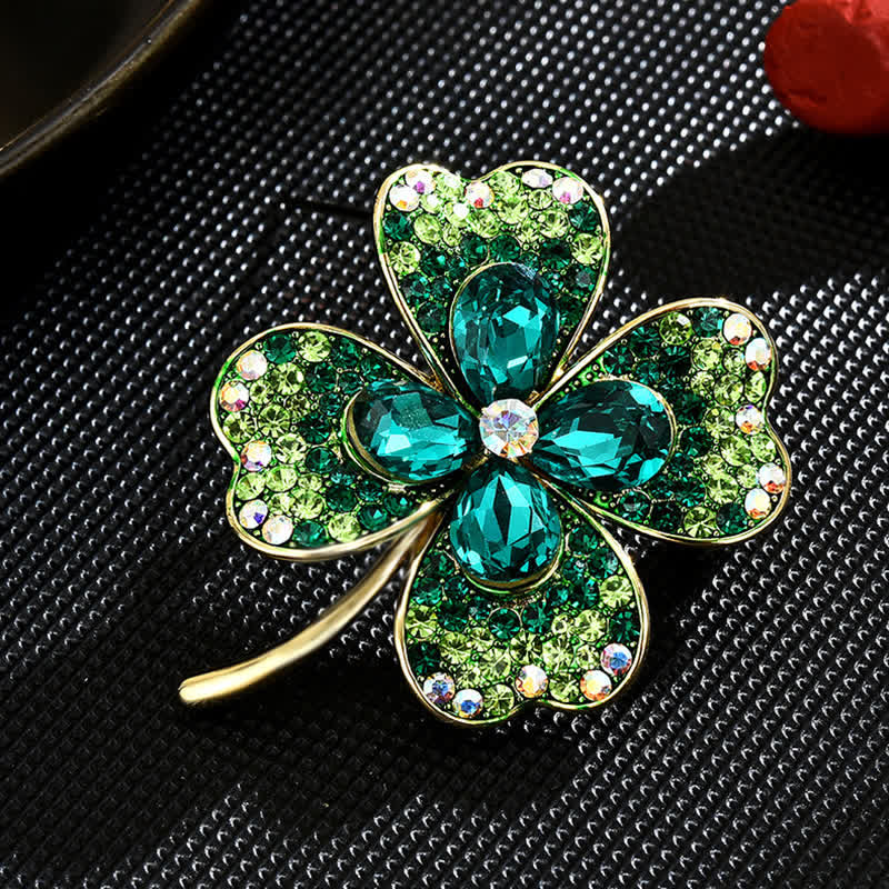Women's Green Lucky Four Leaf Clover Brooch - Image 3