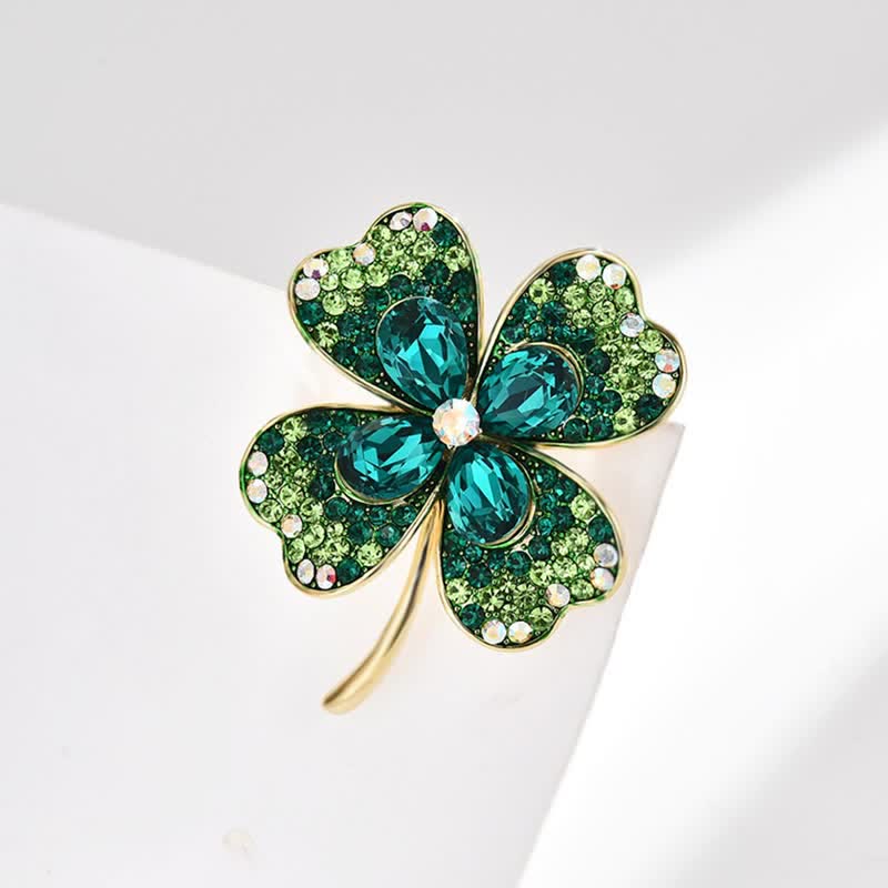 Women's Green Lucky Four Leaf Clover Brooch - Image 5