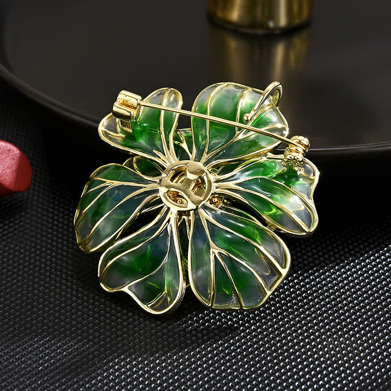 Women's Green Peony Gold Plated Enamel Brooch - Image 4