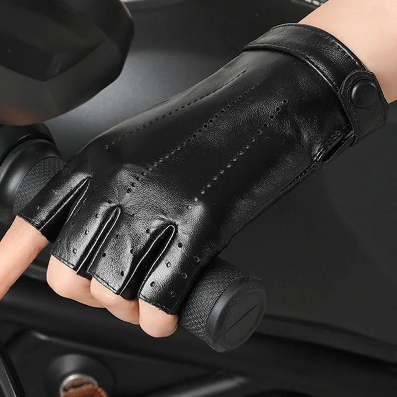 Women's Half Finger Cycling Breathable Protective Leather Gloves - Image 5