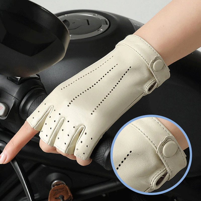 Women's Half Finger Cycling Breathable Protective Leather Gloves - Image 9
