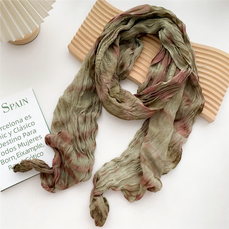 Women's Hand Tie-Dye Pleated Thin Long Scarf - Image 7