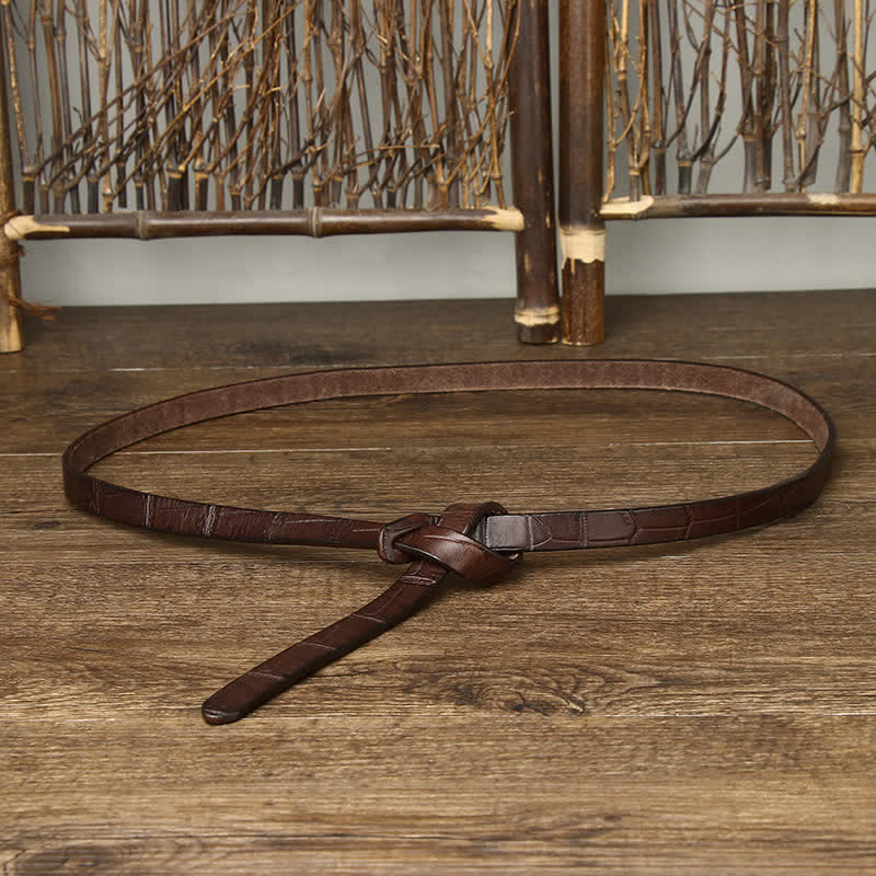 Women's Hand-Tied Crocodile-Embossed Leather Knot Belt