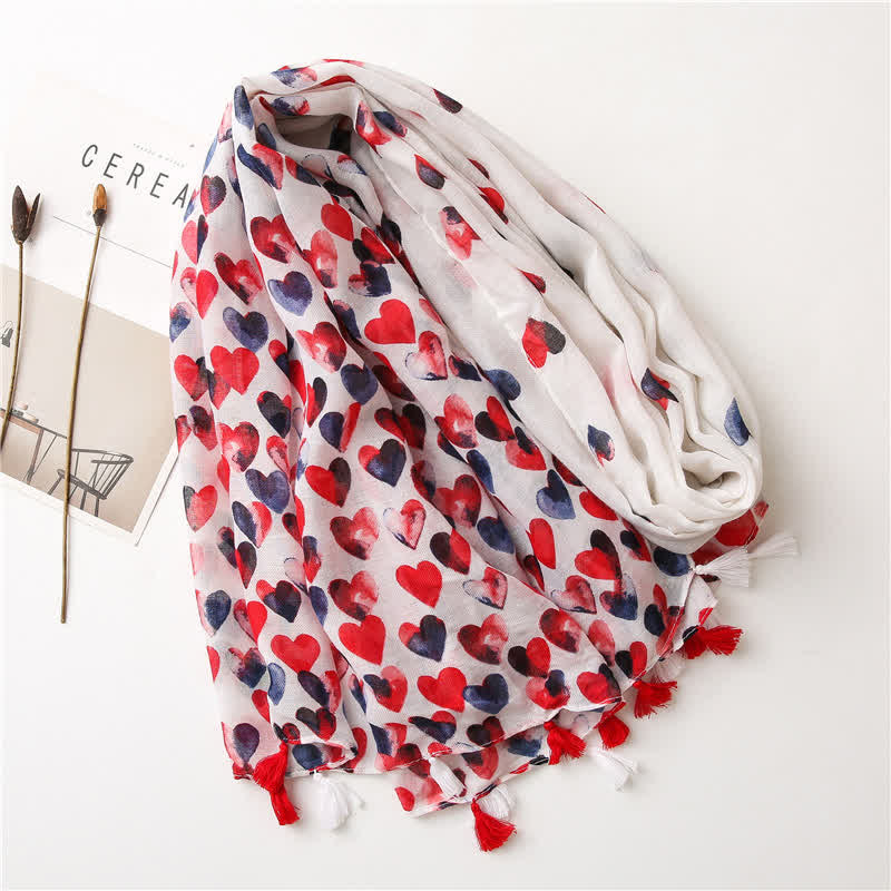 Women's Happiness Red Heart Tassel Thin Scarf - Image 3