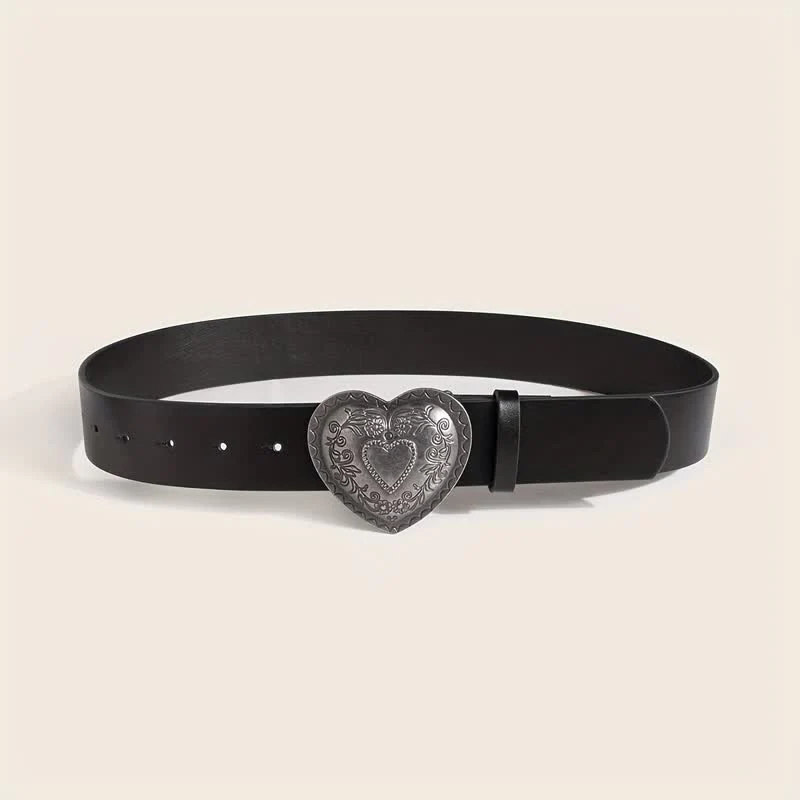 Women's Heart Shape Floral Engraved Leather Belt - Image 5