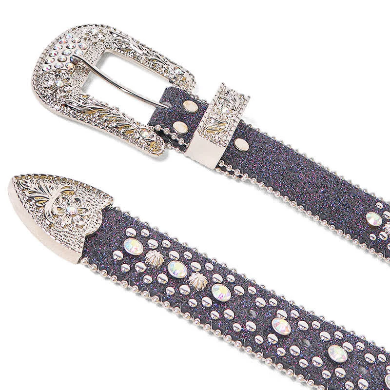 Women's Hip Hop Punk Rhinestone Leather Belt - Image 7