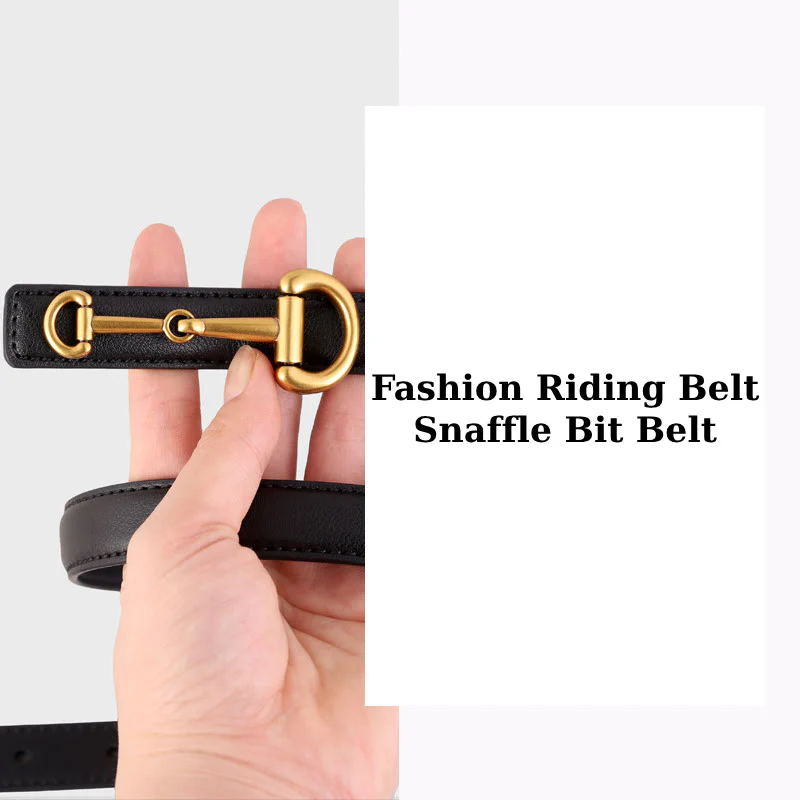 Women's Horseshoe Buckle Belt Leather Skinny Belt - Image 2