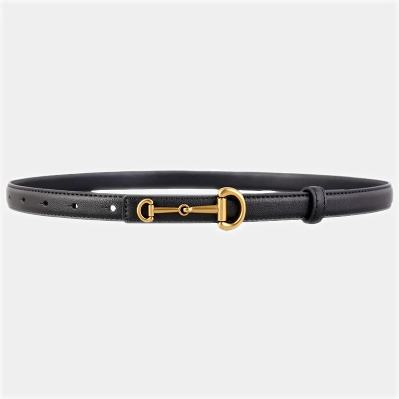 Women's Horseshoe Buckle Belt Leather Skinny Belt - Image 3