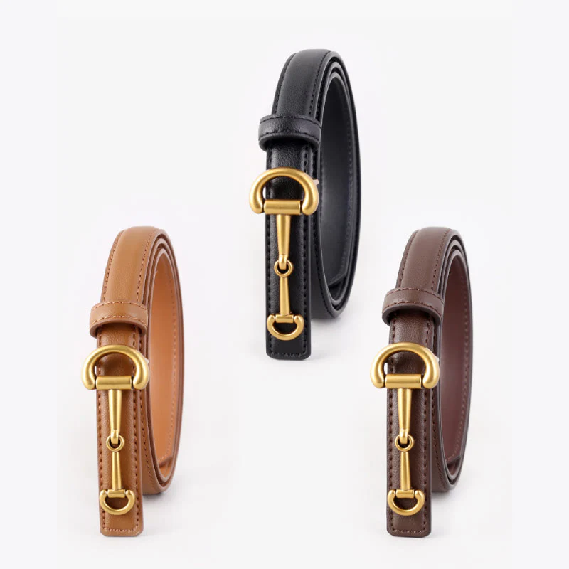 Women's Horseshoe Buckle Belt Leather Skinny Belt - Image 4