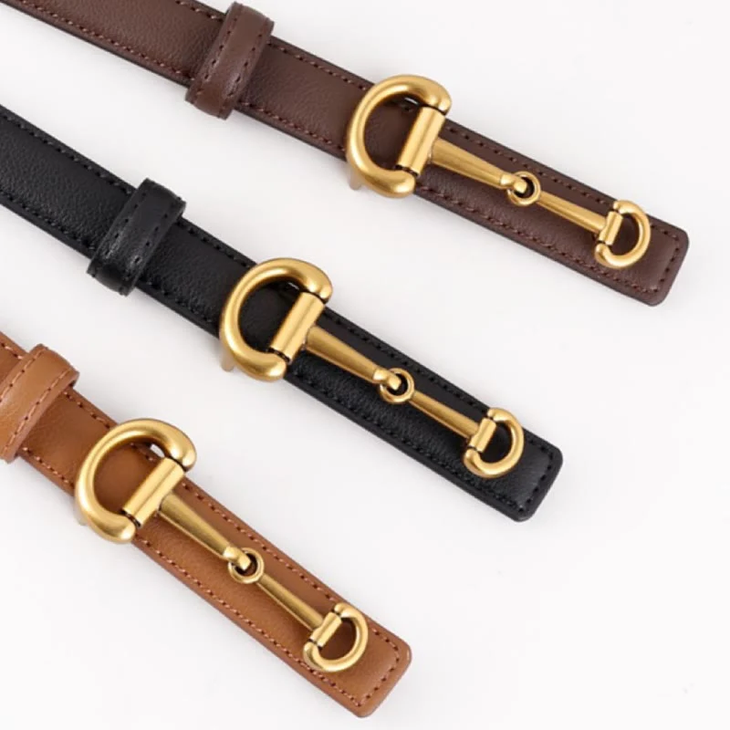 Women's Horseshoe Buckle Belt Leather Skinny Belt - Image 5