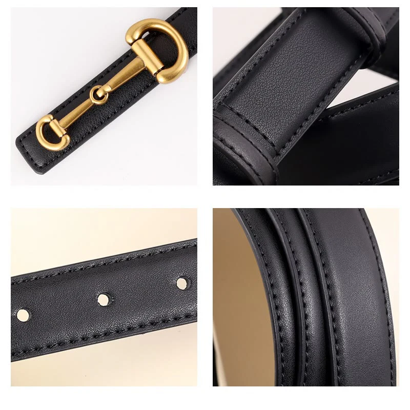 Women's Horseshoe Buckle Belt Leather Skinny Belt - Image 8
