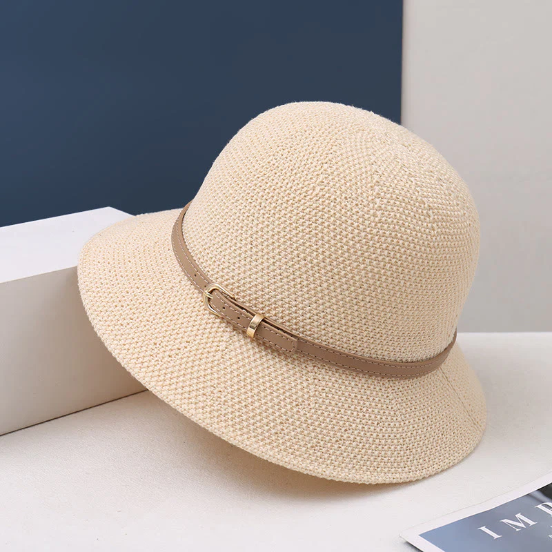 Women's Knitted Leather Strap Decor Bucket Hat