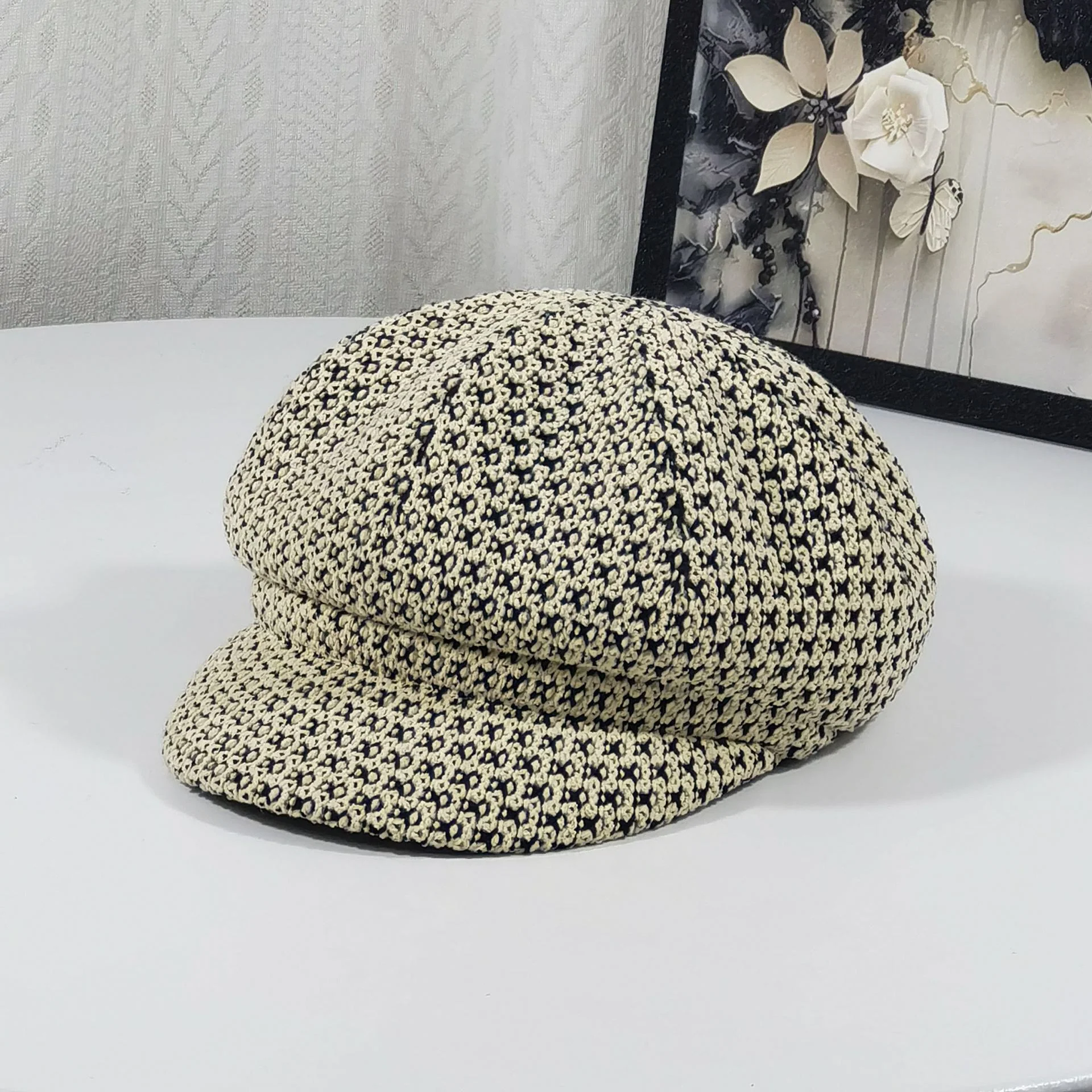 Women's Knitted Pattern Multi-color Beret Hat - Image 6