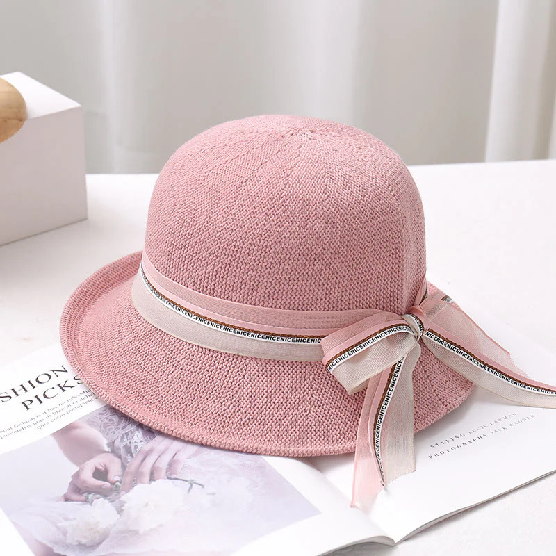 Women's Knitted Ribbon Bow Decor Bucket Hat - Image 4