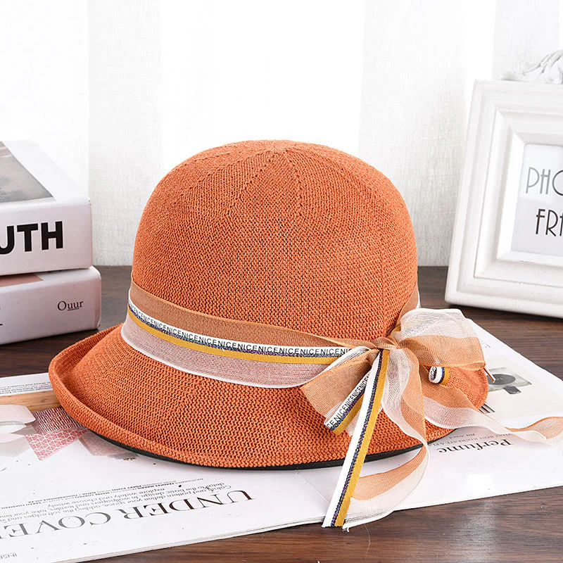 Women's Knitted Ribbon Bow Decor Bucket Hat - Image 8