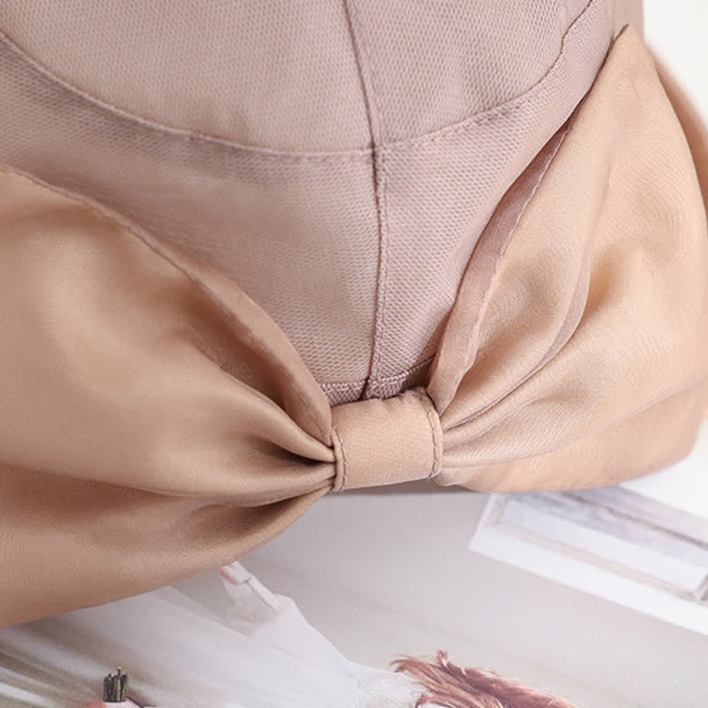 Women's Large Bow Knot Wide Brim Foldable Silk Sun Hat - Image 7