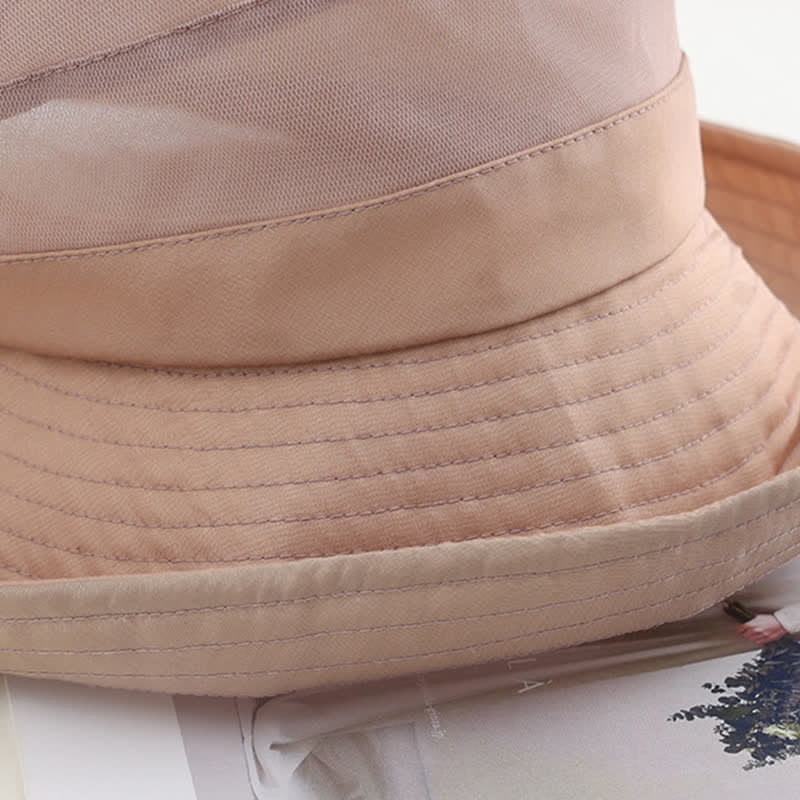 Women's Large Bow Knot Wide Brim Foldable Silk Sun Hat - Image 8