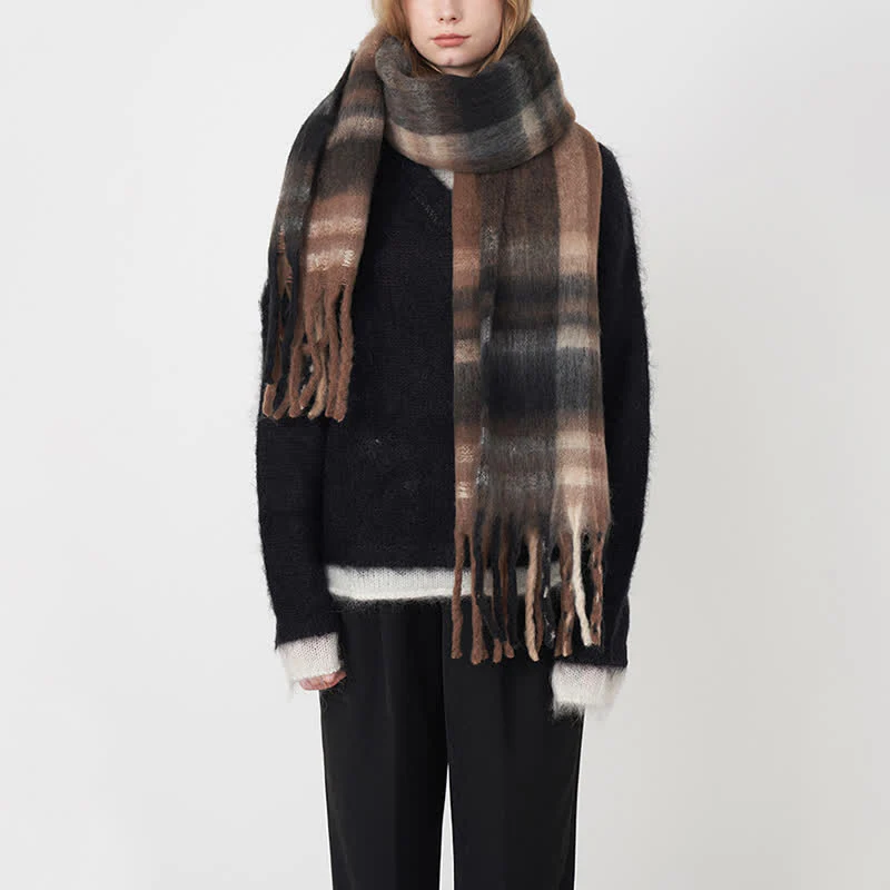 Women's Large Colorful Plaid Thickening Scarf - Image 4