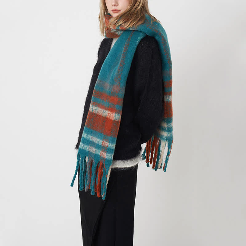 Women's Large Colorful Plaid Thickening Scarf - Image 9