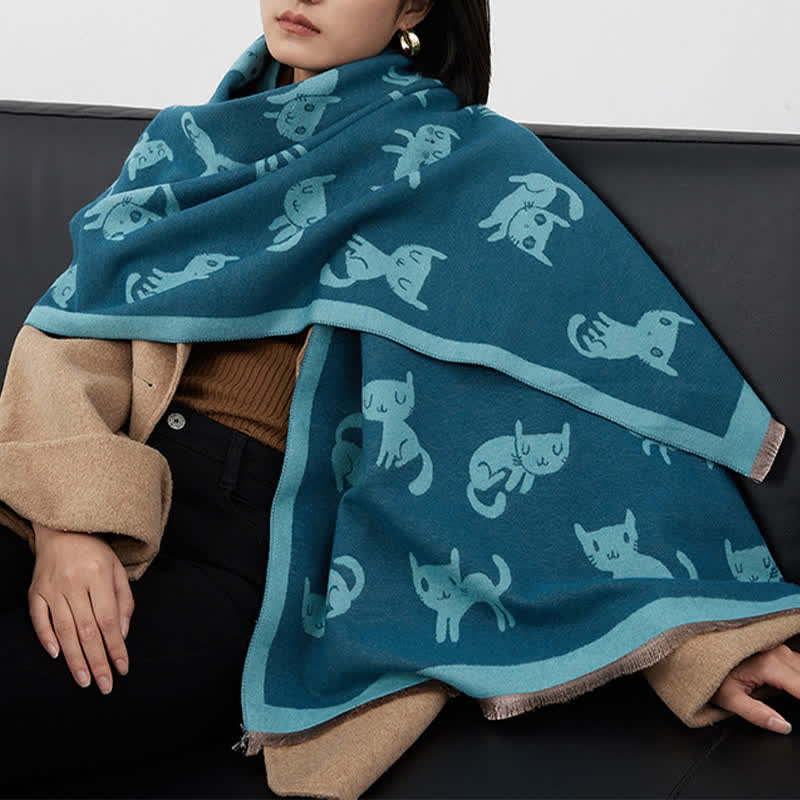 Women's Large Wrap Warm Cat Print Coldproof Scarf - Image 7