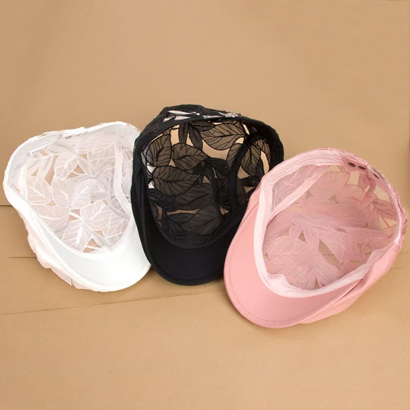 Women's Leaves Embroidery Hollow Out Mesh Beret Hat - Image 2