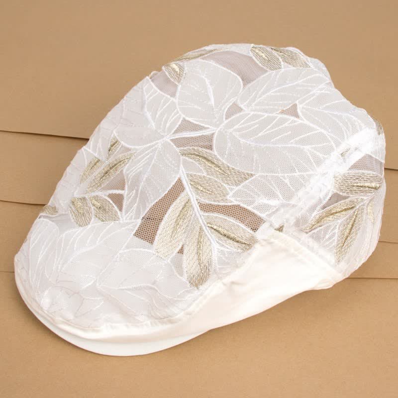 Women's Leaves Embroidery Hollow Out Mesh Beret Hat - Image 5