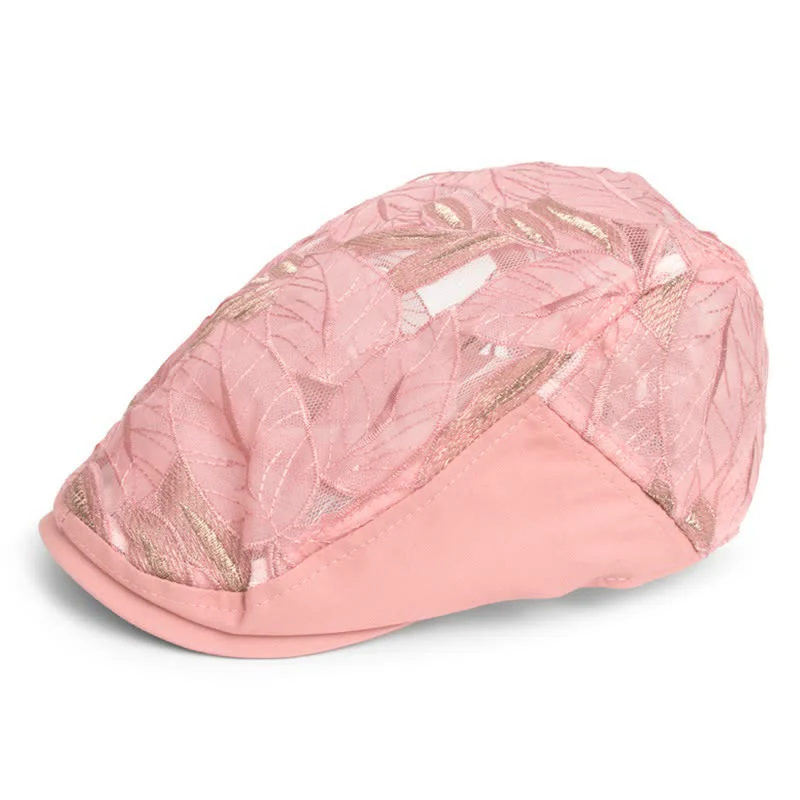 Women's Leaves Embroidery Hollow Out Mesh Beret Hat - Image 6