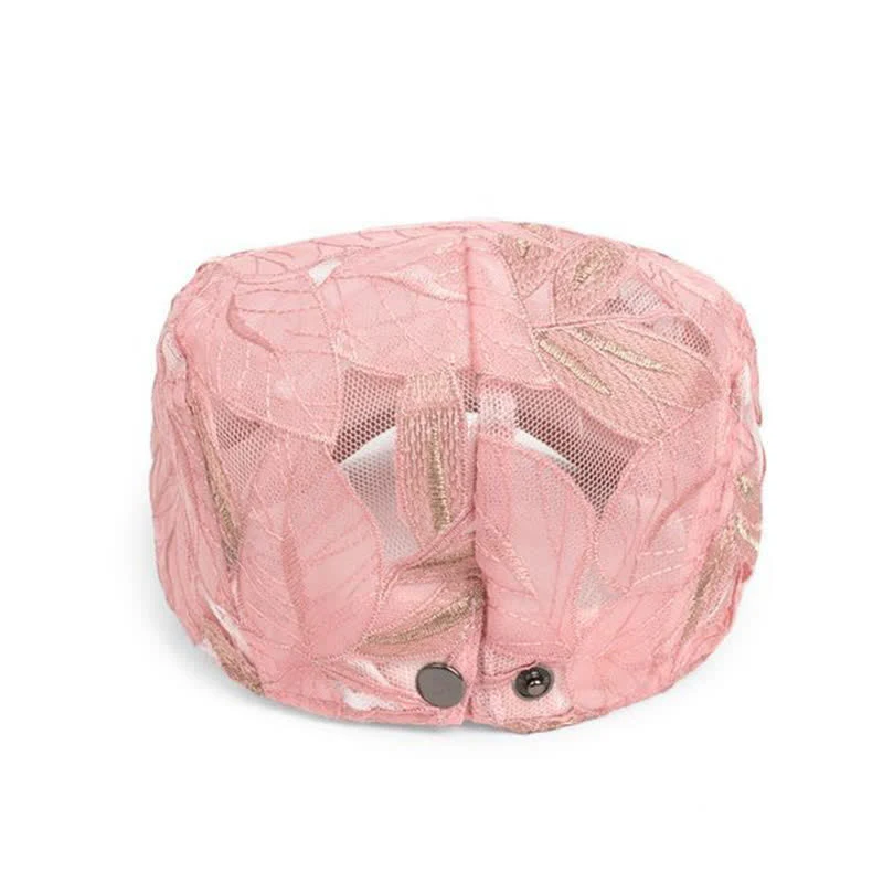 Women's Leaves Embroidery Hollow Out Mesh Beret Hat - Image 7