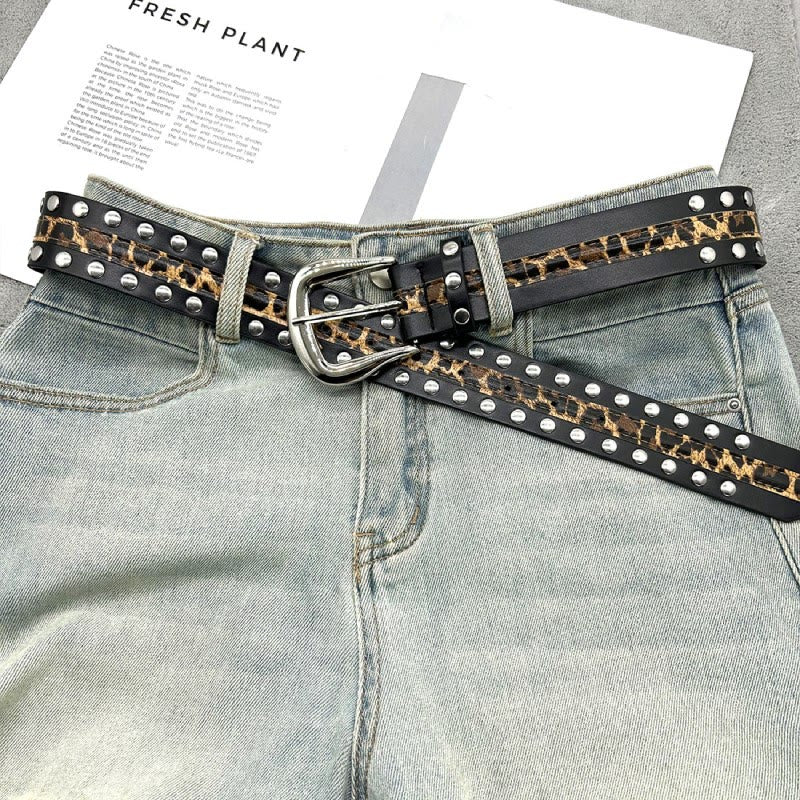 Women's Leopard Print Belt With Rivet Leather Belt - Image 2