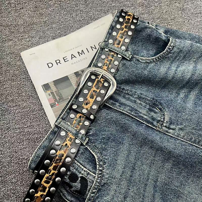 Women's Leopard Print Belt With Rivet Leather Belt - Image 5
