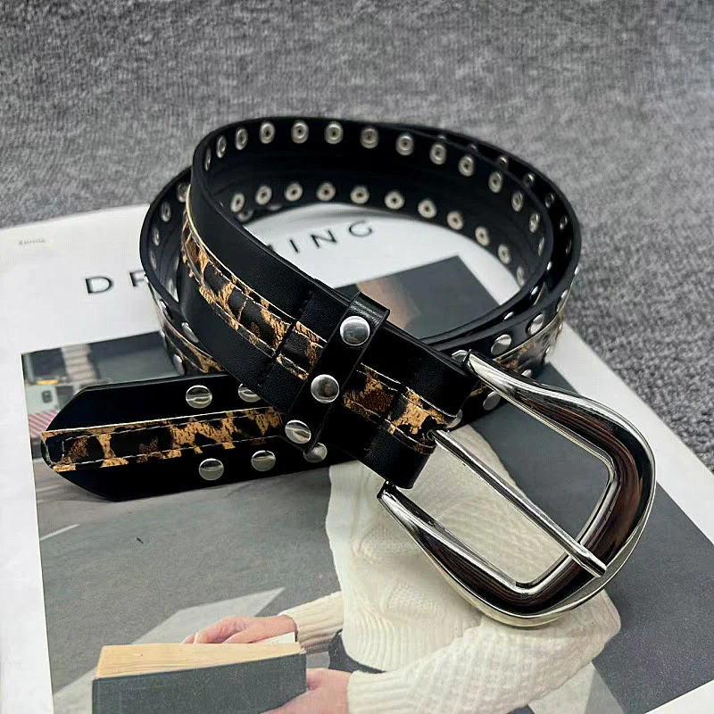 Women's Leopard Print Belt With Rivet Leather Belt - Image 7