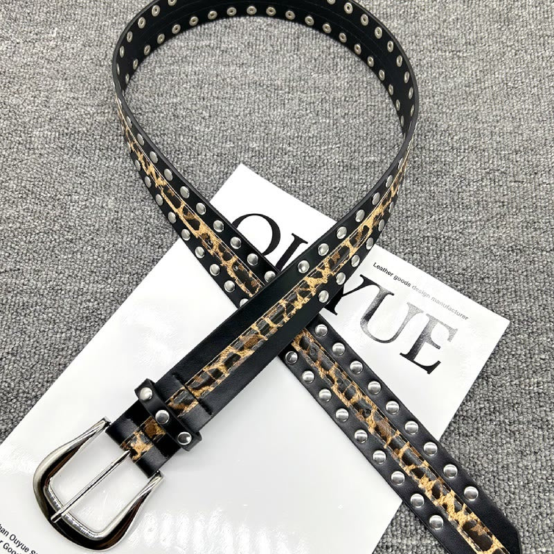 Women's Leopard Print Belt With Rivet Leather Belt - Image 8