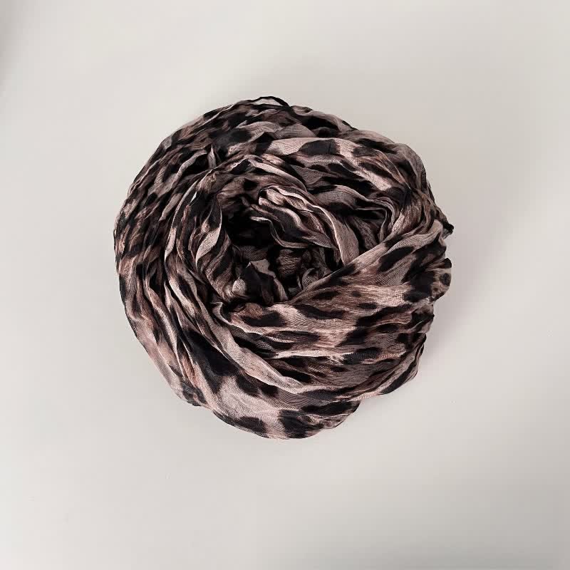 Women's Leopard Print Pleated Cotton Linen Thin Autumn Scarf - Image 11
